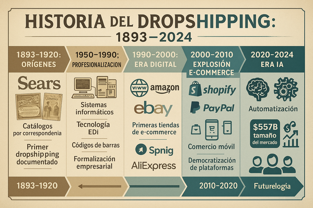 ¿Cuándo se Creó el Dropshipping? Historia Completa del Modelo de Negocio que Revolucionó el E-commerce