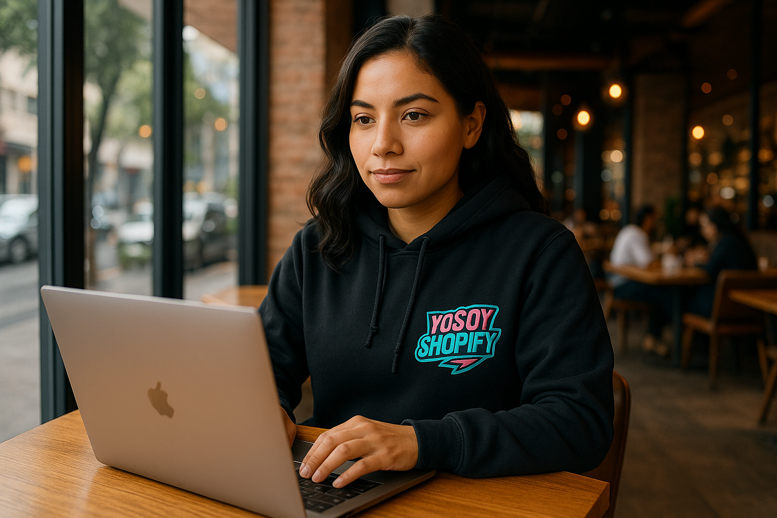 Desarrolladora con hoodie YOSOY SHOPIFY