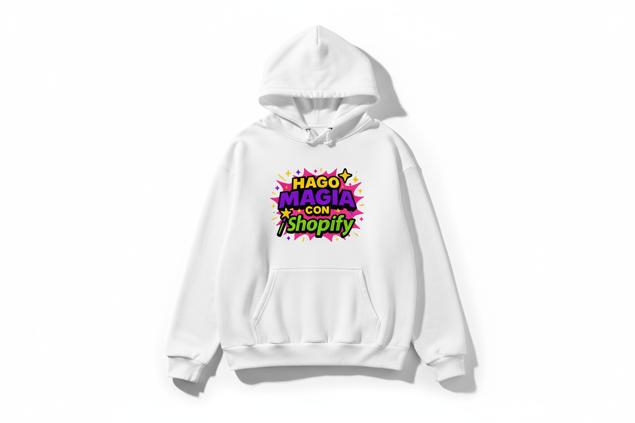 Sudadera Blanca Hago magia con Shopify