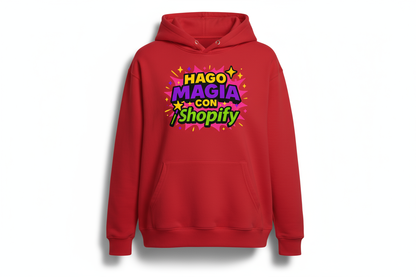 Sudadera Roja Hago magia con Shopify