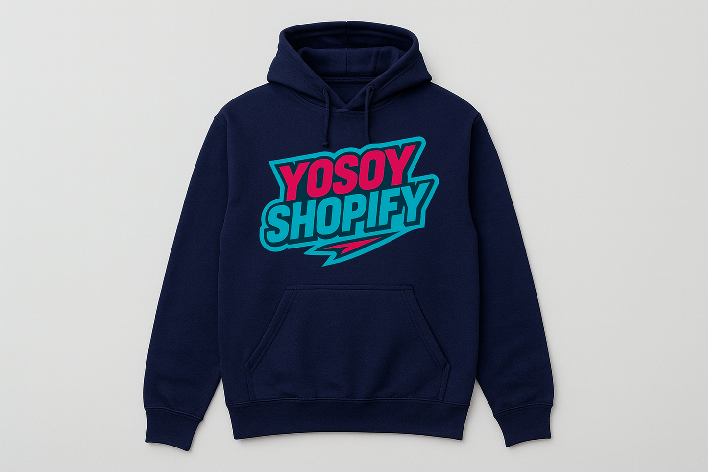 Navy blue hoodie with YOSOY SHOPIFY logo