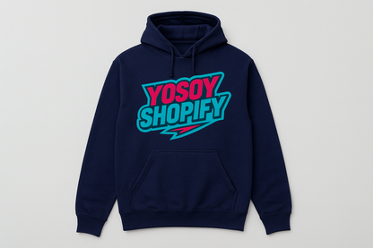 Navy blue hoodie with YOSOY SHOPIFY logo