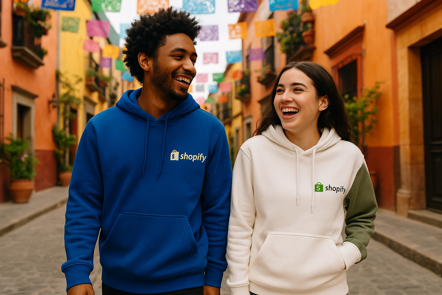 Pareja con hoodies