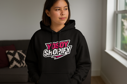Persona usando hoodie YOSOYSHOPIFY 2024 negro