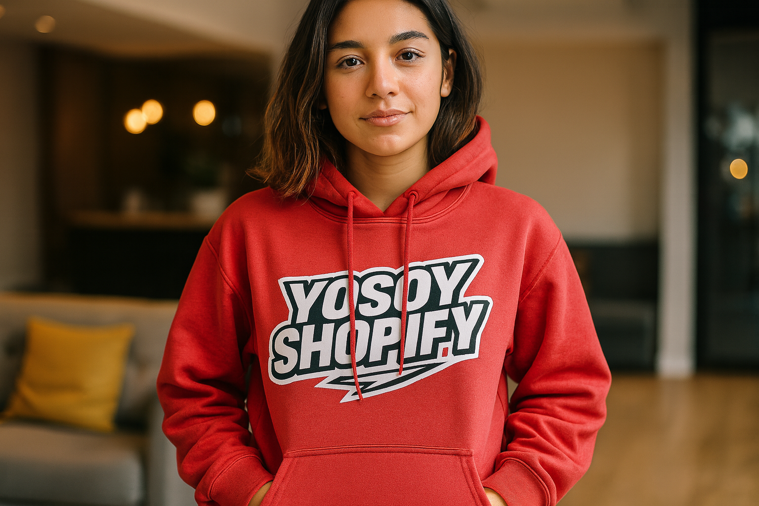 Persona usando hoodie YOSOYSHOPIFY Monocromático rojo