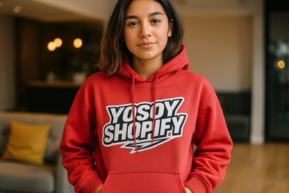 Persona usando hoodie YOSOYSHOPIFY Monocromático rojo